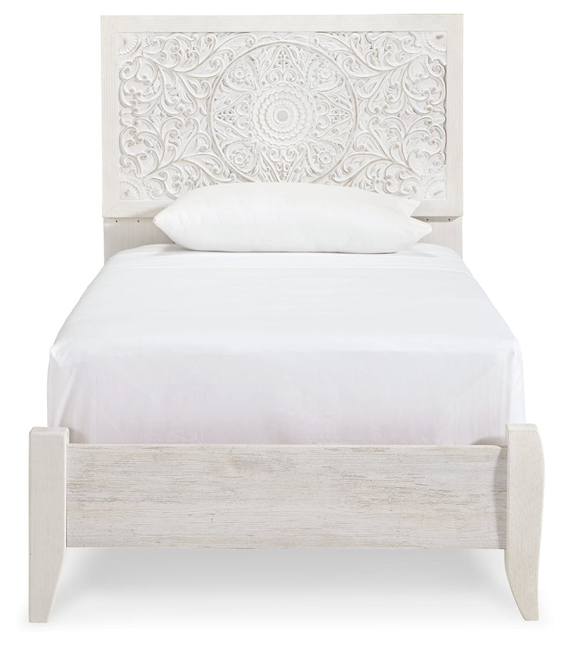 Porter Whitewash King Panel Bed with Mirrored Dresser and Chest from Ashley - Lara Furniture