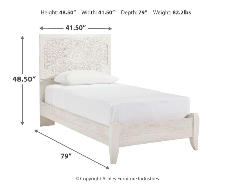 Porter Whitewash King Panel Bed with Mirrored Dresser and Chest from Ashley - Lara Furniture