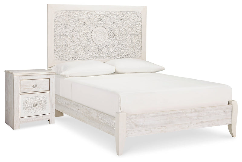 Paxberry Whitewash Full Panel Bed and Nightstand from Ashley - Lara Furniture
