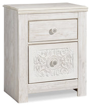 Porter Whitewash King Panel Bed with Mirrored Dresser and Chest from Ashley - Lara Furniture