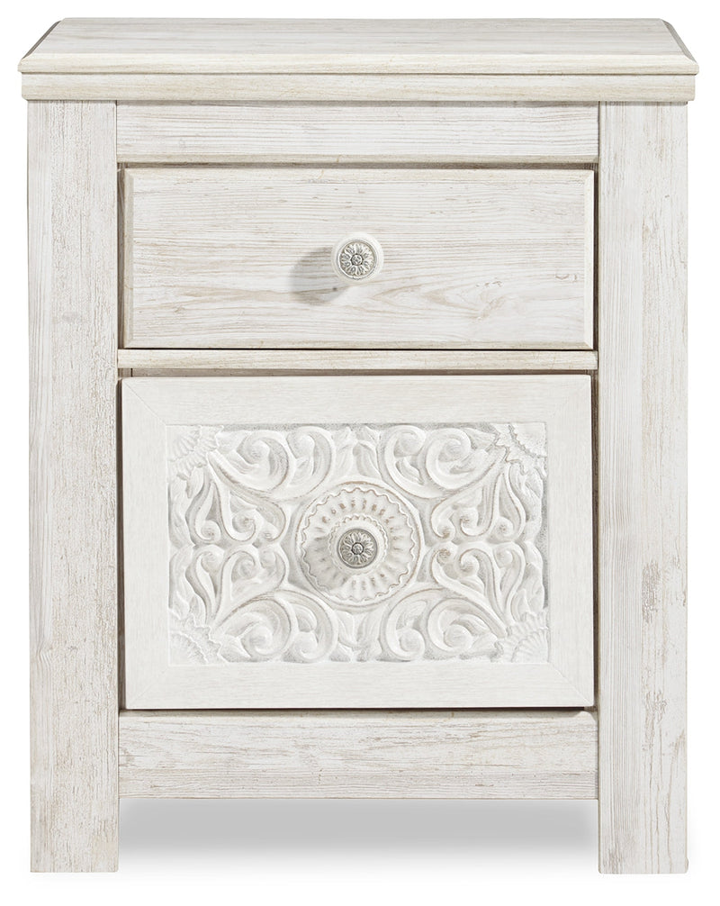 Paxberry Whitewash Full Panel Bed and Nightstand from Ashley - Lara Furniture