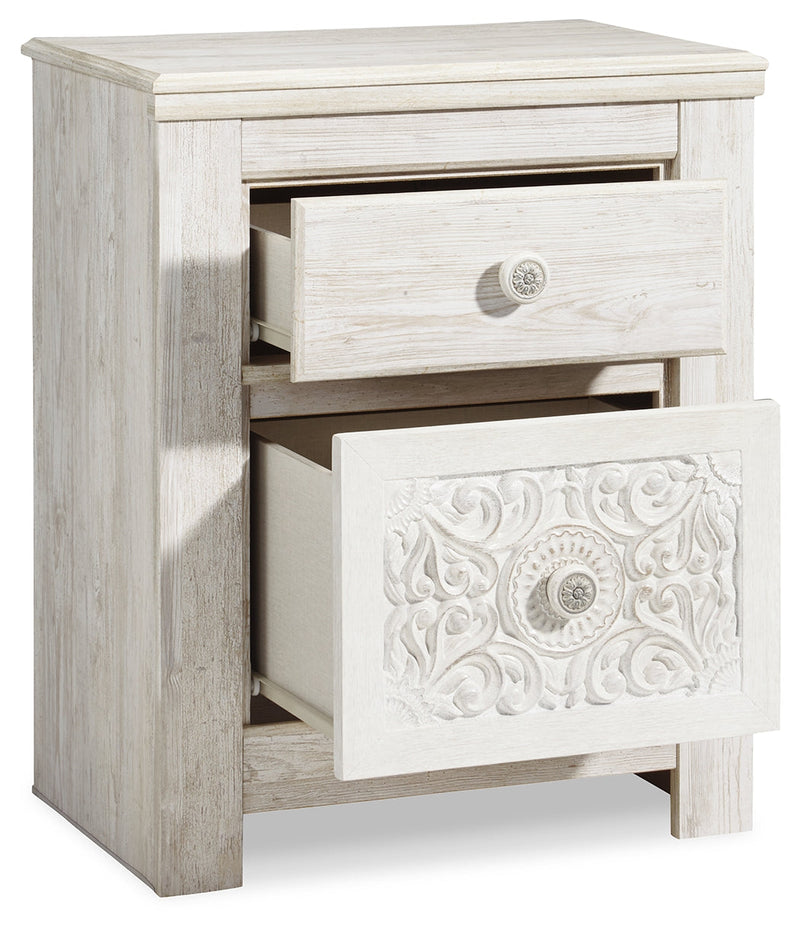 Paxberry Whitewash Full Panel Bed and Nightstand from Ashley - Lara Furniture