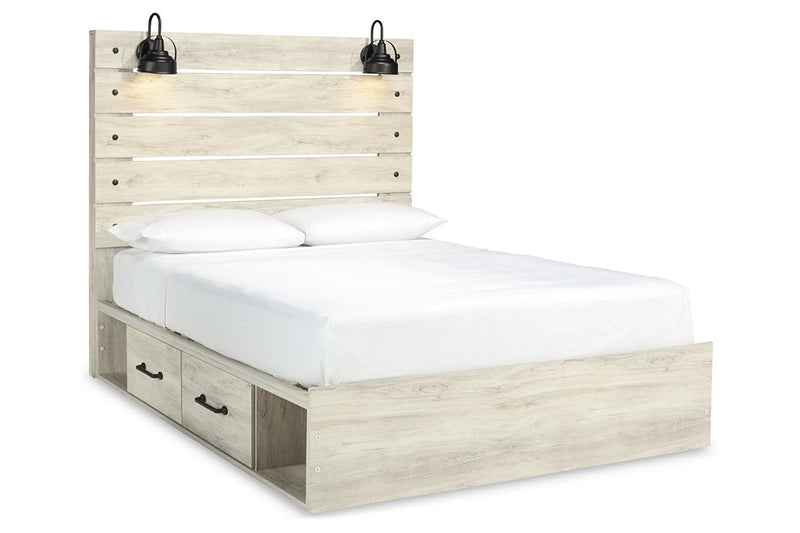 Cambeck Whitewash Queen Platform Bed with 2 Storage Drawers - Lara FurnitureQueen Bed