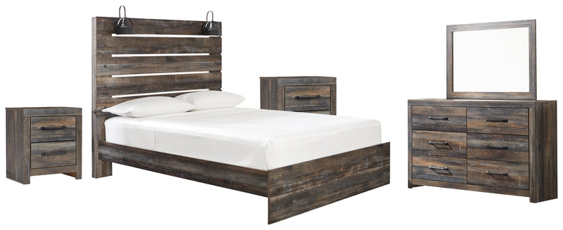 Drystan Multi Color Queen Panel Bed with Mirrored Dresser and 2 Nightstands from Ashley - Lara Furniture