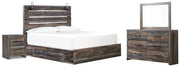 Drystan Multi King Panel Bed with Under Bed Storage, Dresser, Mirror and Nightstand from Ashley - Lara Furniture