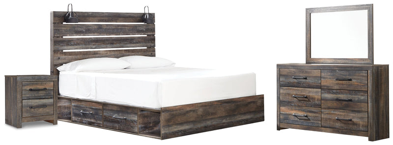 Drystan Multi King Panel Bed with Under Bed Storage, Dresser, Mirror and Nightstand from Ashley - Lara Furniture