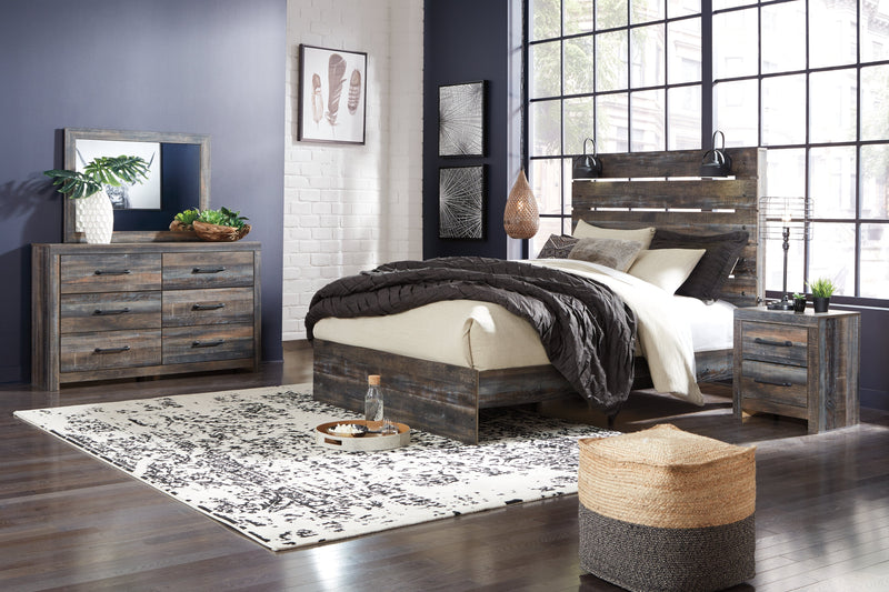 Drystan Multi Color Queen Panel Bed with Mirrored Dresser and 2 Nightstands from Ashley - Lara Furniture