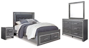 Lodanna Queen Panel Bed with 2 Storage Drawers, Dresser, Mirror and Nightstand in Gray from Ashley - Lara Furniture