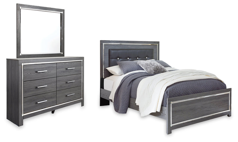 Lodanna Gray Queen Upholstered Panel Bed, Dresser and Mirror from Ashley - Lara Furniture