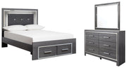 Lodanna Gray Full Panel Bed with 2 Storage Drawers with Mirrored Dresser from Ashley - Lara Furniture