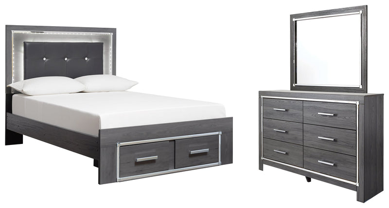 Lodanna Gray Full Panel Bed with 2 Storage Drawers with Mirrored Dresser from Ashley - Lara Furniture