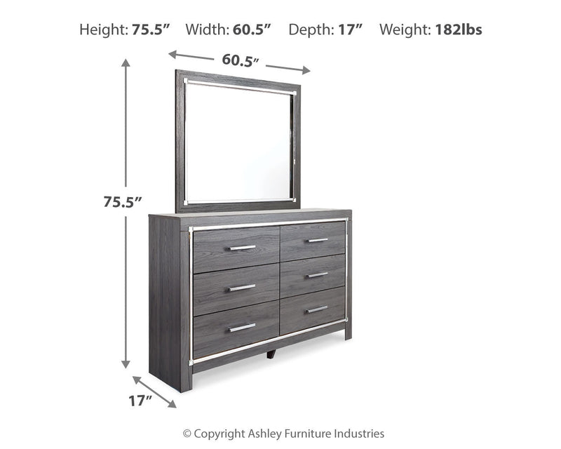Lodanna Queen Panel Bed with 2 Storage Drawers, Dresser, Mirror and Nightstand in Gray from Ashley - Lara Furniture