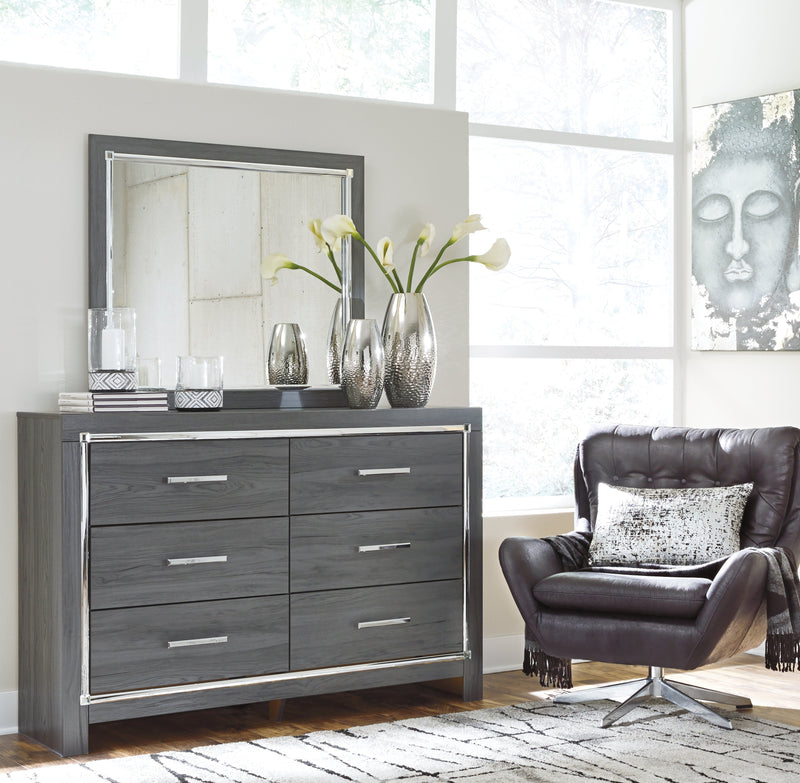 Lodanna Gray Queen Upholstered Panel Bed, Dresser and Mirror from Ashley - Lara Furniture