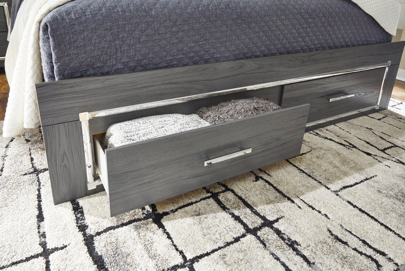 Lodanna Gray Full Panel Bed with 2 Storage Drawers with Mirrored Dresser from Ashley - Lara Furniture