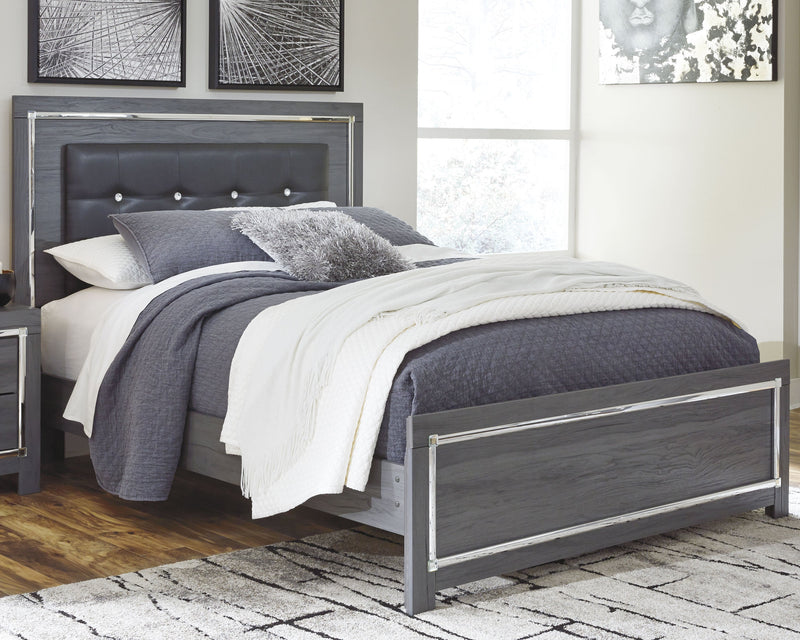 Lodanna Gray Queen Upholstered Panel Bed, Dresser and Mirror from Ashley - Lara Furniture