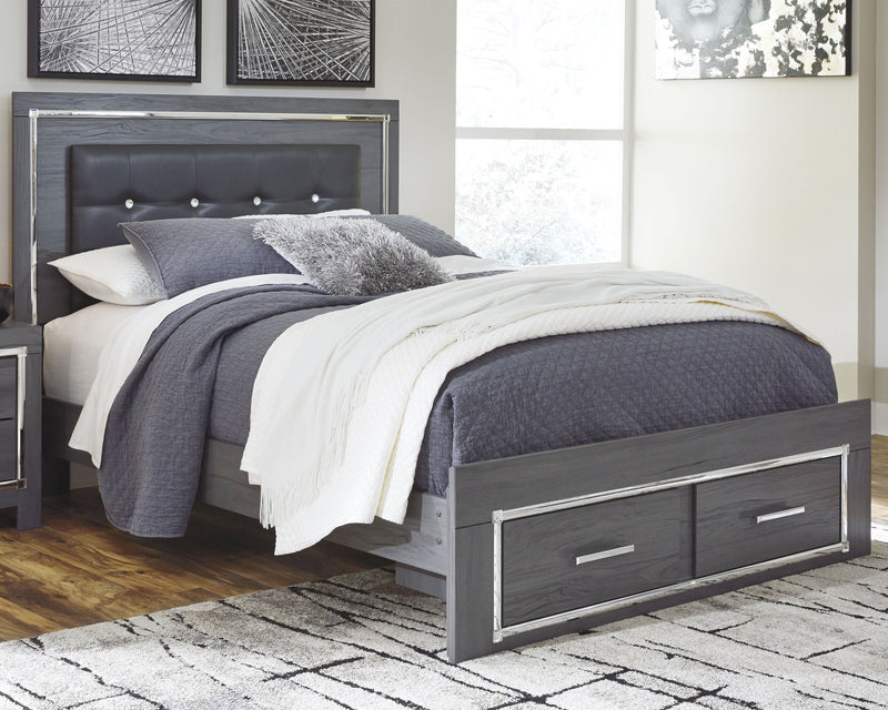 Lodanna Queen Panel Bed with 2 Storage Drawers, Dresser, Mirror and Nightstand in Gray from Ashley - Lara Furniture