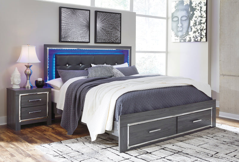 Lodanna Gray King Platform Bed with 2 Storage Drawers - Lara FurnitureKing Bed