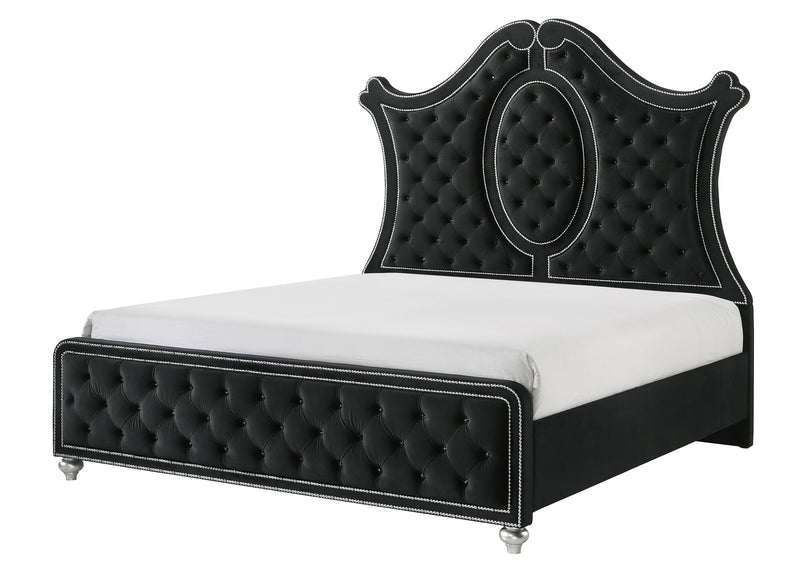 Cameo Black King Upholstered Panel Bed from Crown Mark - Lara Furniture