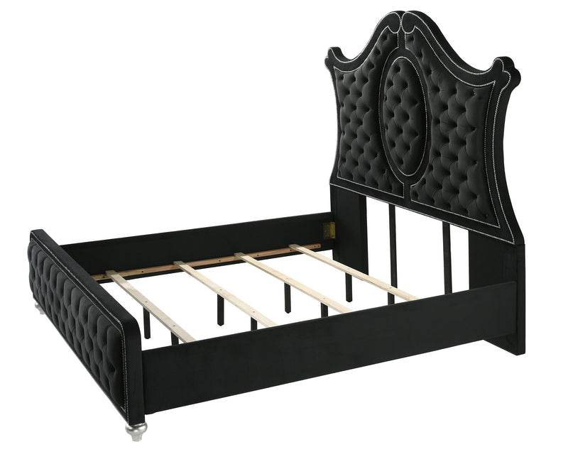 Cameo Black King Upholstered Panel Bed from Crown Mark - Lara Furniture