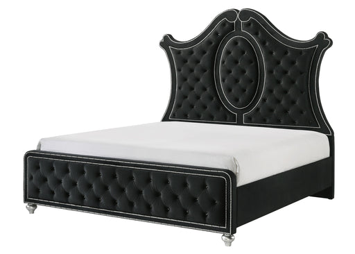 Cameo Black King Upholstered Panel Bed from Crown Mark - Lara Furniture