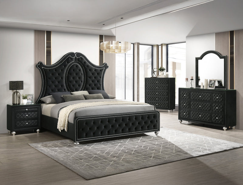 Cameo Black King Upholstered Panel Bed from Crown Mark - Lara Furniture