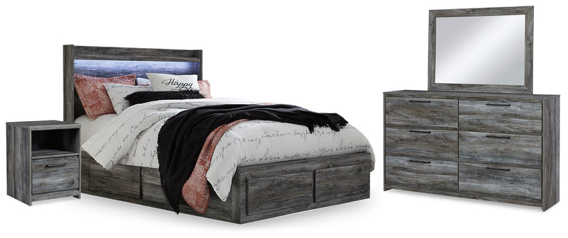 Baystorm Gray Queen Panel Bed with 2 Side Storage, Dresser, Mirror, and Nightstand from Ashley - Lara Furniture