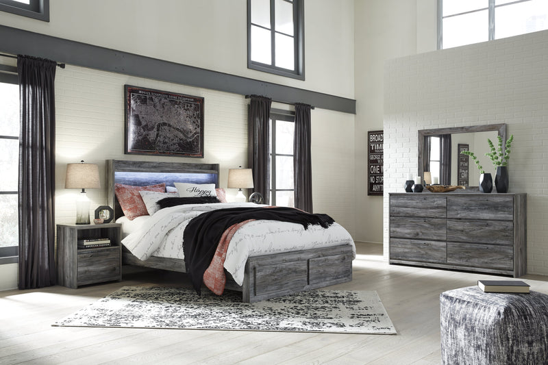 Baystorm Gray Queen Panel Storage Bed with Mirrored Dresser and Nightstand from Ashley - Lara Furniture