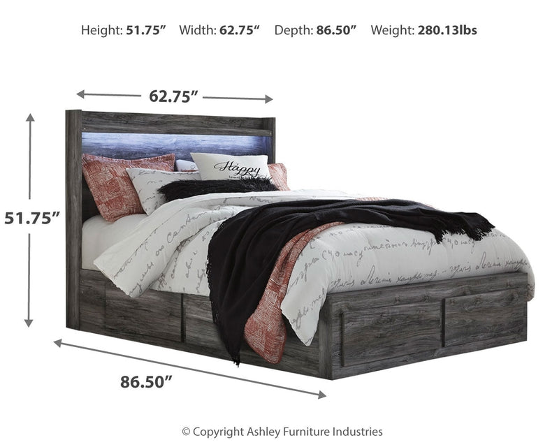 Baystorm Gray Queen Panel Bed with 2 Side Storage, Dresser, Mirror, and Nightstand from Ashley - Lara Furniture