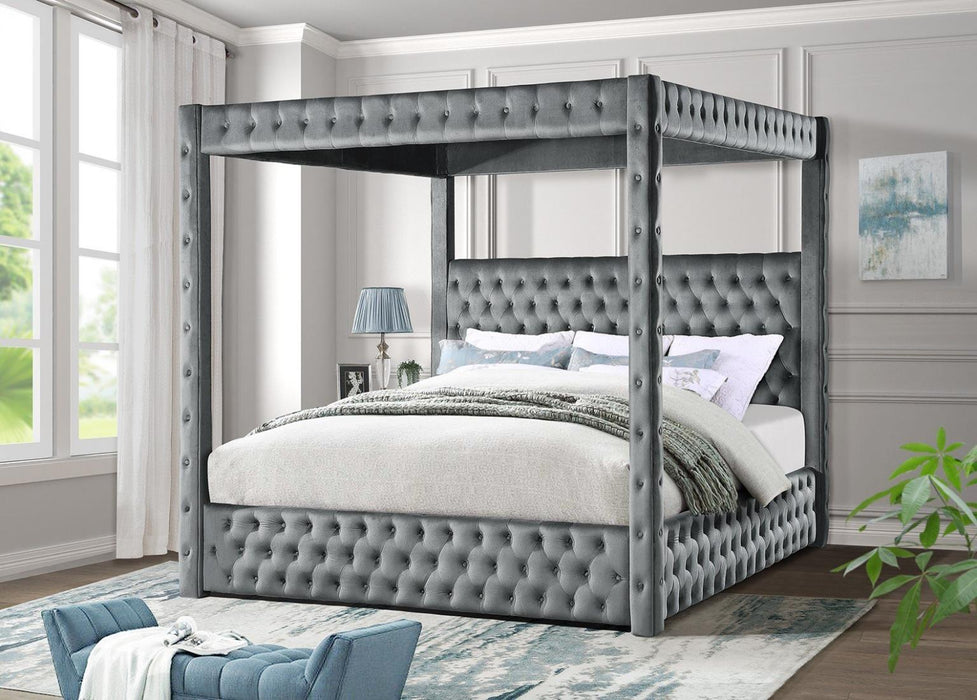 Harlem Gray Velvet Queen Canopy Bed
