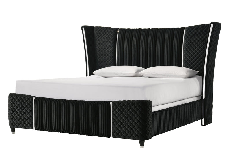 Armany Black Velvet Upholstered Bedroom Set from Crown Mark - Lara Furniture
