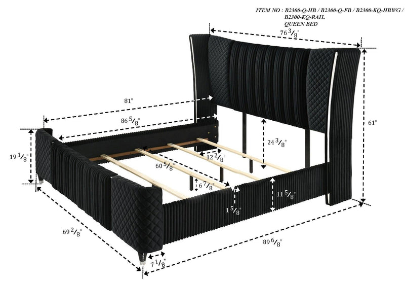 Armany Black Velvet Upholstered Queen Bed from Crown Mark - Lara Furniture