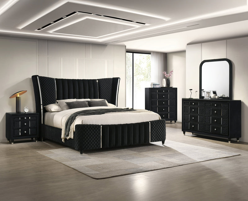 Armany Black Velvet Upholstered King Bed from Crown Mark - Lara Furniture