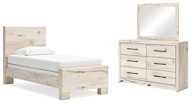 Lawroy Light Natural Twin Panel Bed, Dresser and Mirror from Ashley - Lara Furniture