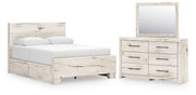 Lawroy Light Natural Queen Panel Bed with Storage, Dresser and Mirror from Ashley - Lara Furniture