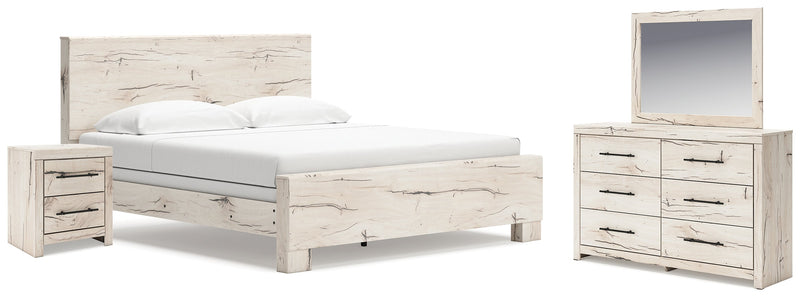 Lawroy Light Natural King Panel Bed, Dresser, Mirror and Nightstand from Ashley - Lara Furniture