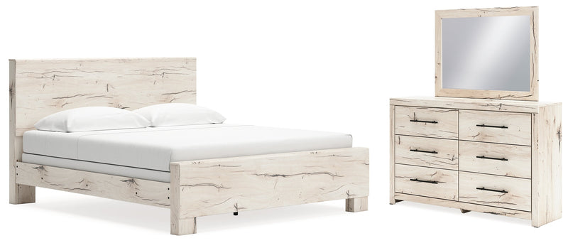 Lawroy Light Natural King Panel Bed, Dresser and Mirror from Ashley - Lara Furniture