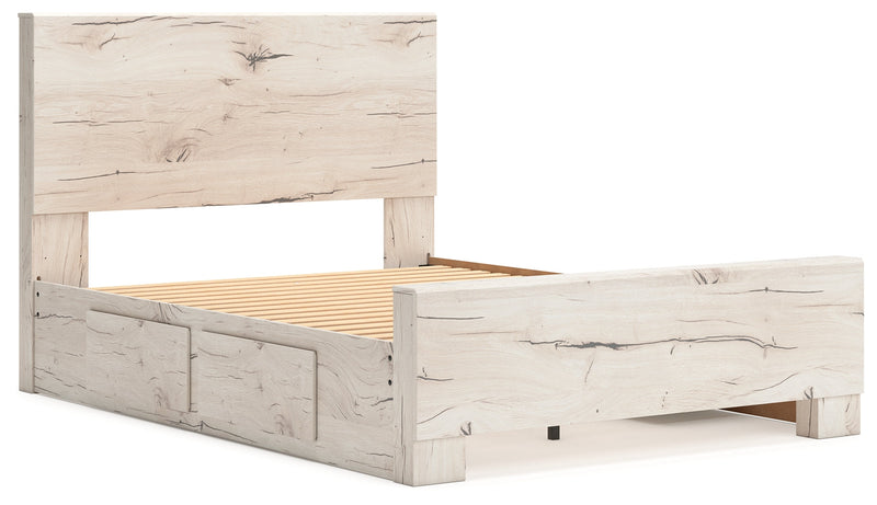 Lawroy Light Natural Queen Panel Bed with Storage, Dresser and Mirror from Ashley - Lara Furniture