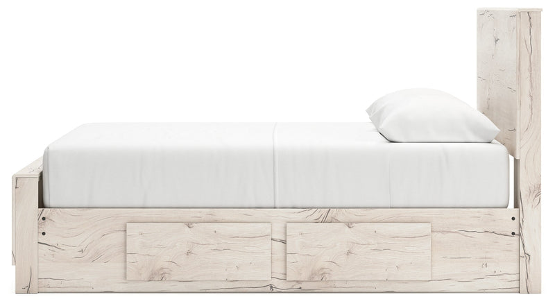 Lawroy Light Natural Queen Panel Bed with Storage, Dresser and Mirror from Ashley - Lara Furniture