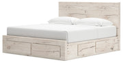 Lawroy Light Natural King Panel Storage Bed, Dresser and Mirror from Ashley - Lara Furniture