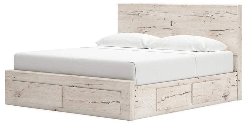 Lawroy Light Natural King Panel Storage Bed, Dresser and Mirror from Ashley - Lara Furniture