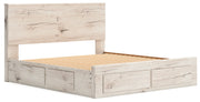 Lawroy Light Natural King Panel Storage Bed, Dresser and Mirror from Ashley - Lara Furniture