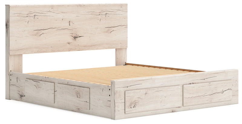 Lawroy Light Natural King Panel Storage Bed, Dresser and Mirror from Ashley - Lara Furniture