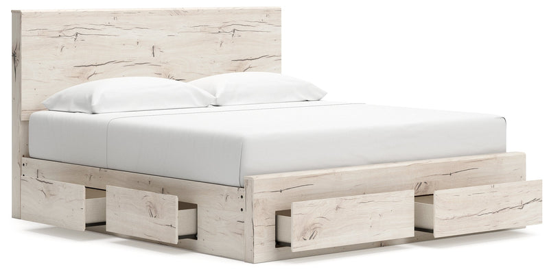 Lawroy Light Natural King Panel Storage Bed, Dresser and Mirror from Ashley - Lara Furniture