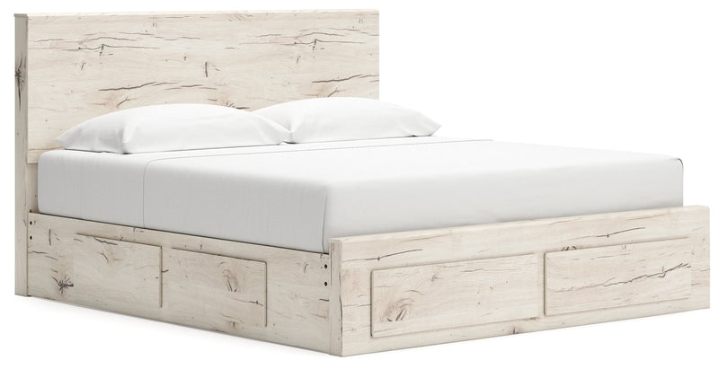 Lawroy Light Natural King Panel Storage Bed, Dresser and Mirror from Ashley - Lara Furniture