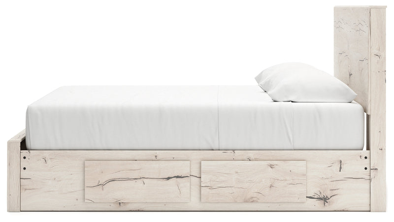 Lawroy Light Natural King Panel Storage Bed, Dresser and Mirror from Ashley - Lara Furniture