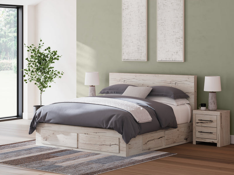 Lawroy Light Natural King Panel Storage Bed, Dresser and Mirror from Ashley - Lara Furniture