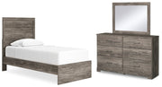 Ralinksi Gray Twin Panel Bed with Mirrored Dresser from Ashley - Lara Furniture