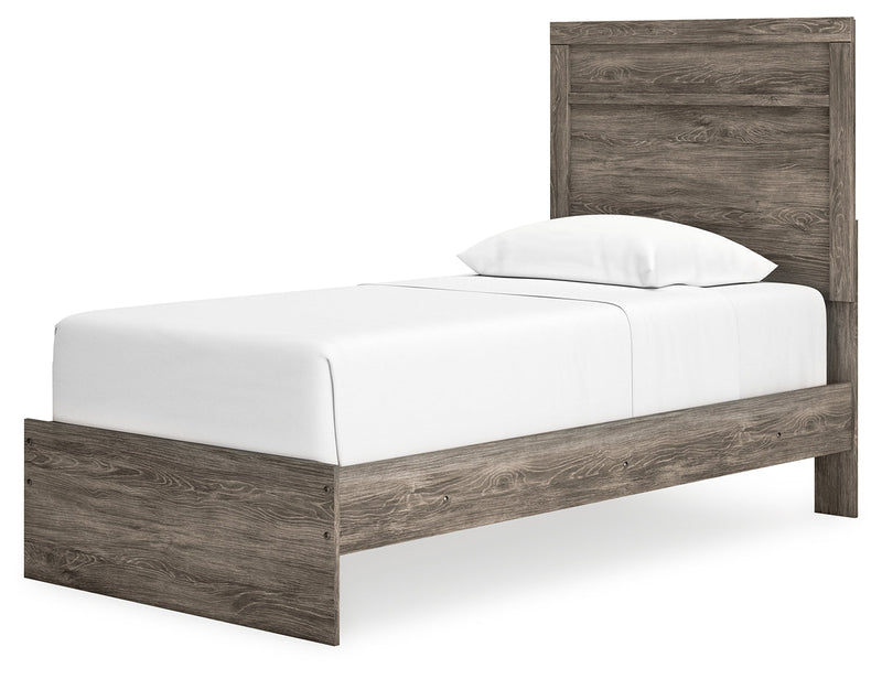 Ralinksi Gray Twin Panel Bed with Mirrored Dresser from Ashley - Lara Furniture