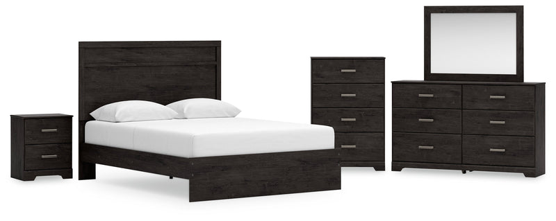 Belachime Charcoal Queen Panel Bed, Dresser, Mirror, Chest and Nightstand from Ashley - Lara Furniture