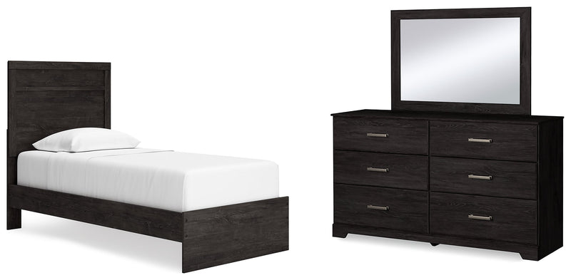 Belachime Charcoal Twin Panel Bed with Mirrored Dresser from Ashley - Lara Furniture